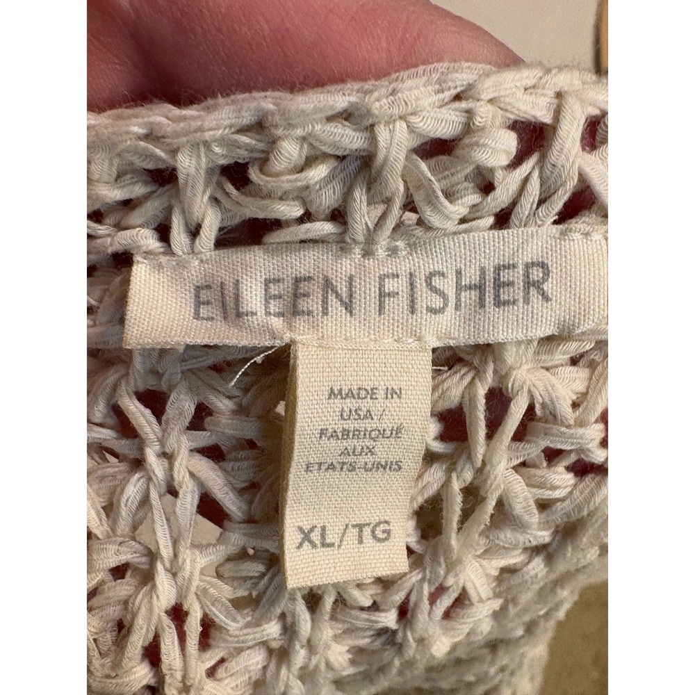 Eileen Fisher Cream Open Knit V-Neck Sweater XL 3/4 Sleeve High-Low Pullover - Picture 7 of 11